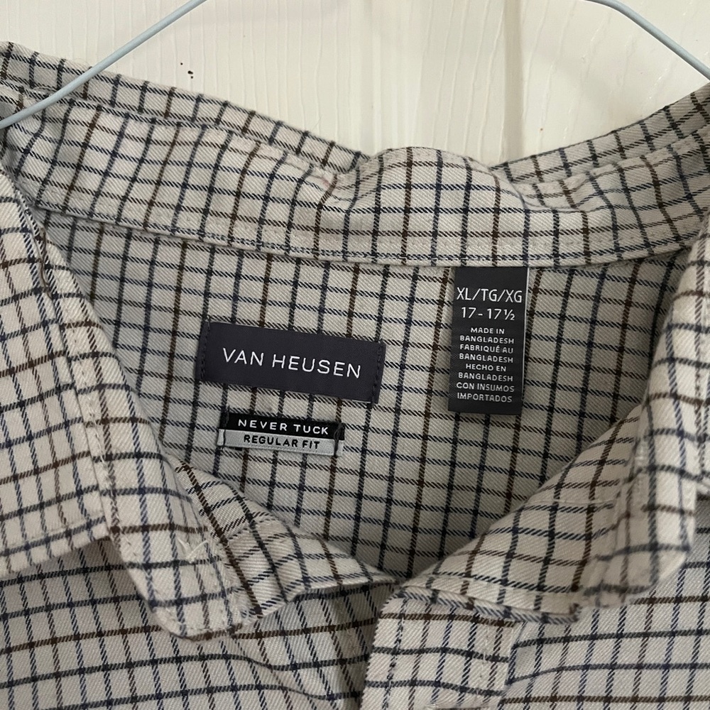 Van Heusen Checker Plaid Pattern Button Down Shirt - image 1
